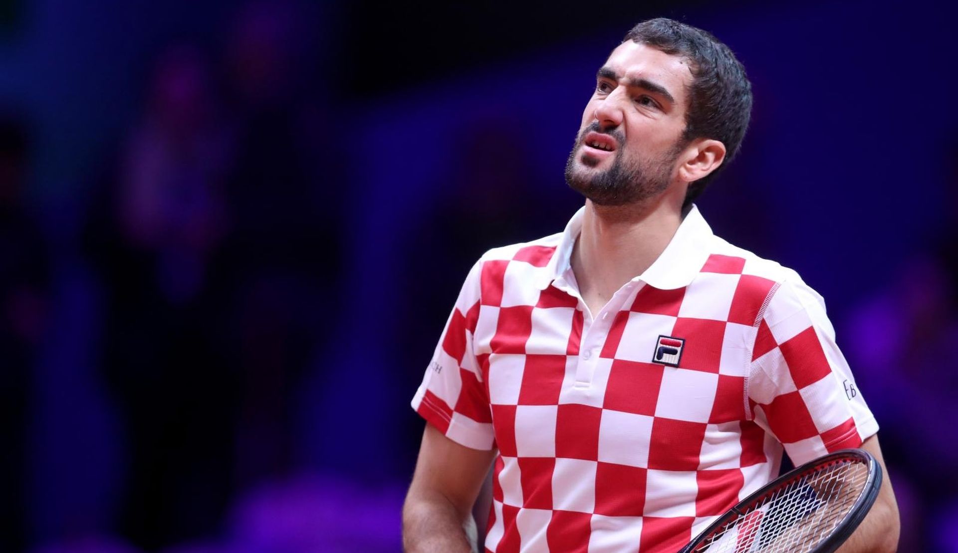 Lille: U 4. meču finala Davis Cupa sastali se Lucas Pouille i Marin Čilić 25.11.2018., Lille, Francuska - Na stadionu Pierre-Mauroy odigrano je finale Davis Cupa izmedju Francuske i Hrvatske. U prvom mecu treceg dana sastali su se Lucas Pouille i Marin Cilic. Marin Cilic. 
Photo: Sanjin Strukic/PIXSELL