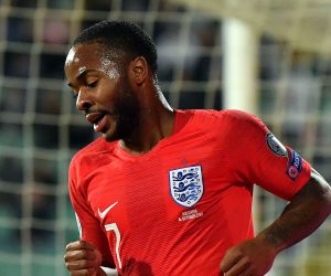 epa07920884 Raheem Sterling of England reacts after scoring during the UEFA EURO 2020 qualifying group A soccer match between Bulgaria and England, in Sofia, Bulgaria 14 October 2019.  EPA/GEORGI LICOVSKI