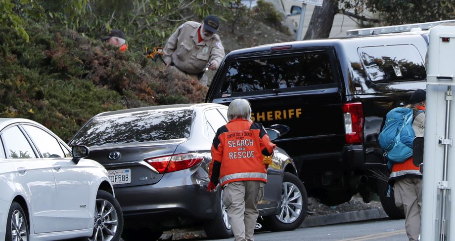 epa07965005 Contra Costa County Sheriff Search and Rescue search around a site of a shooting at a Halloween Party in short-term rental house in Orinda, California, USA, 01 November 2019. According to reports, four people were killed and several injured in a shooting on 31 October at a Halloween party in a private house.  EPA/JOHN G. MABANGLO