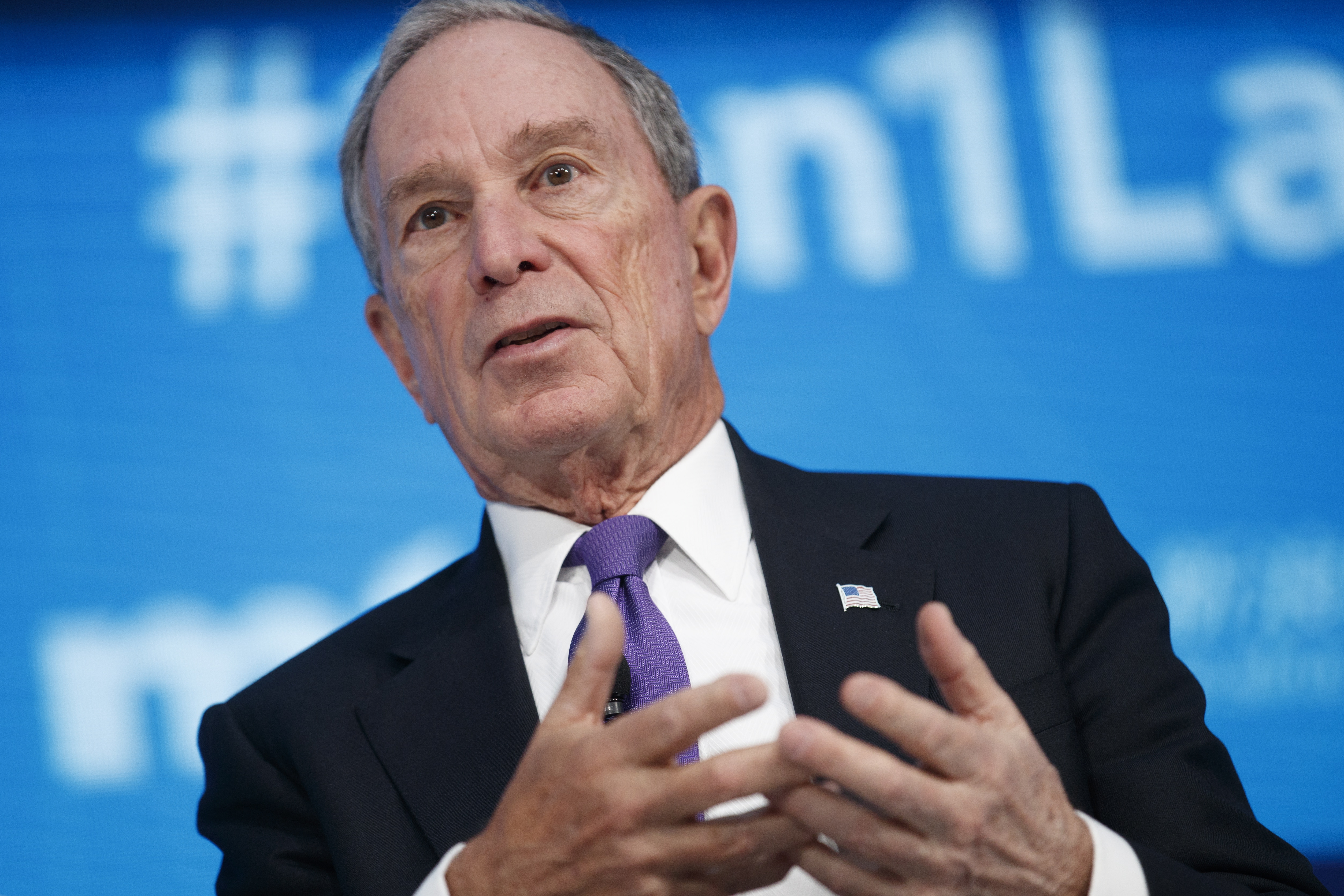 epa07980255 (FILE) Founder of Bloomberg L.P. and Bloomberg Philanthropies, WHO Global Ambassador for Noncommunicable Diseases, and UN Special Envoy for Climate Action Michael Bloomberg delivers remarks at a one on one conversation with IMF Managing Director Christine Lagarde during the 2018 World Bank Group IMF Spring Meetings at IMF Headquarters in Washington, DC, USA, 19 April 2018 (reissued 07 November 2019). According to media reports on 07 November 2019 Former New York City Mayor Michael Bloomberg is preparing to enter the Democratic presidential primary.  EPA/SHAWN THEW