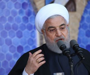 epa07985572 A handout photo made available by the Presidential Office shows Iranian president Hassan Rouhani as he speaks to the crowd in a public gathering at the city of Yazd, some southeast, Iran, 10 November 2019. Media reported that Rouhani announced that Iran has discovered a new oil field in the country's south with over 50 billion barrels of crude oil.  EPA/PRESIDENTIAL OFFICE / HANDOUT  HANDOUT EDITORIAL USE ONLY/NO SALES