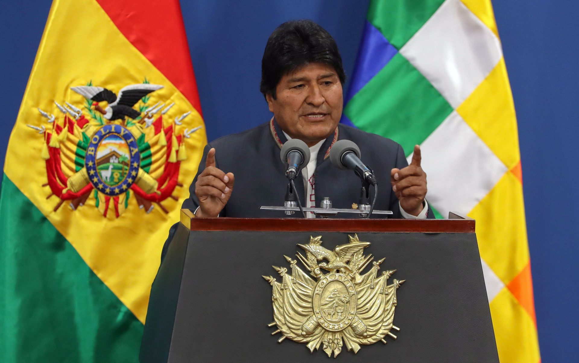 epa07985789 (FILE) - President of Bolivia Evo Morales delivers a speech in La Paz, Bolivia, 31 October 2019. Morales has called a new election after an international audit questioned the result of last month's race.  EPA/Martin Alipaz