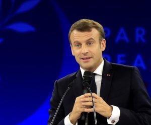 epa07990160 French President Emmanuel Macron delivers his speech at the Paris Peace Forum, in Paris, France, 12 November 2019. The international event on global governance issues and multilateralism takes place on 12 to 13 November in Paris.  EPA/MICHEL EULER / POOL MAXPPP OUT
