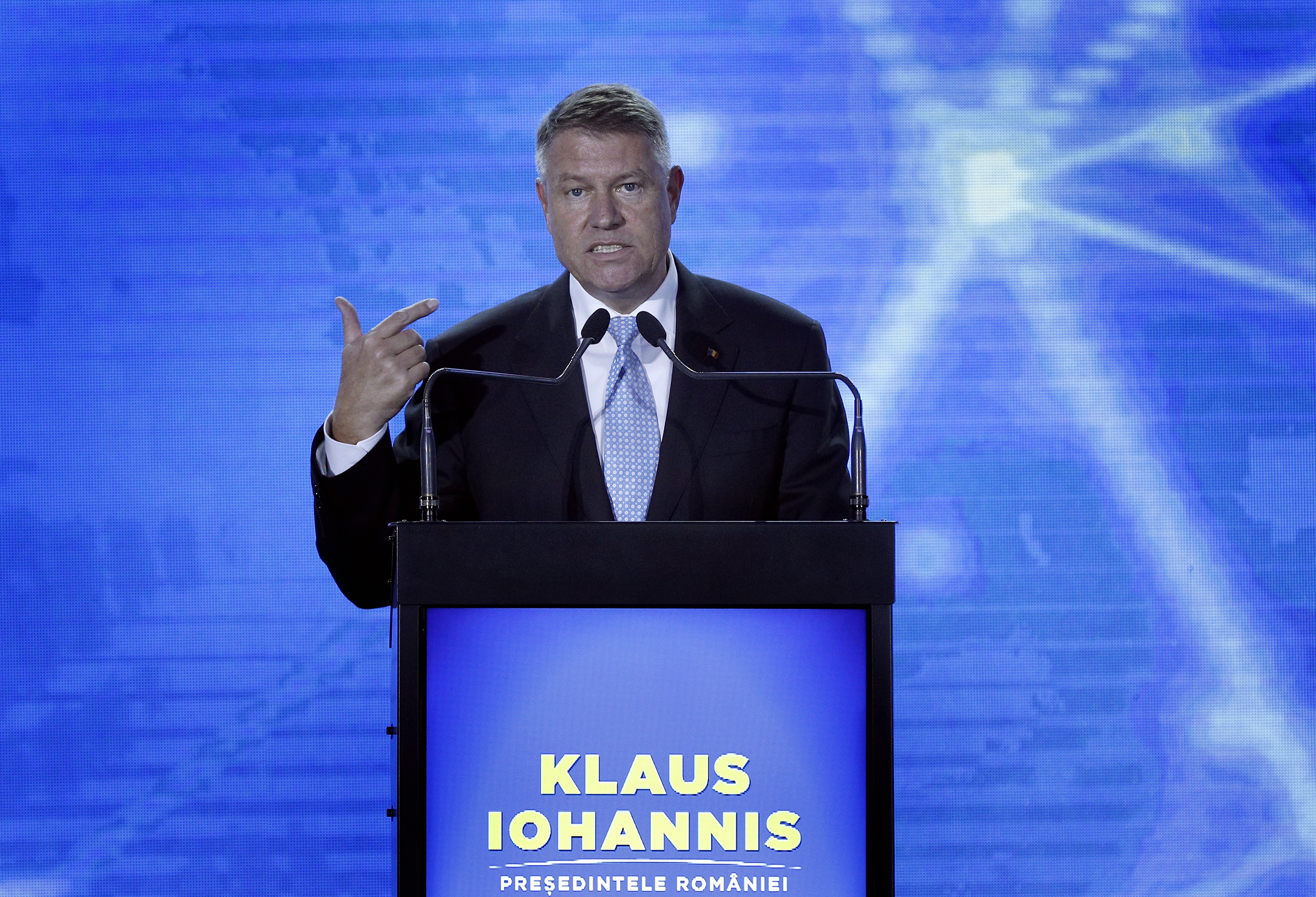 epa08019315 (FILE) - Romania's acting president Klaus Iohannis addresses members of the National Liberal Party (PNL) during a rally in Ploiesti, Romania, 18 November 2019 (issued 23 November 2019). Romania will hold the second round of the presidential elections on 24 November 2019.  EPA/ROBERT GHEMENT