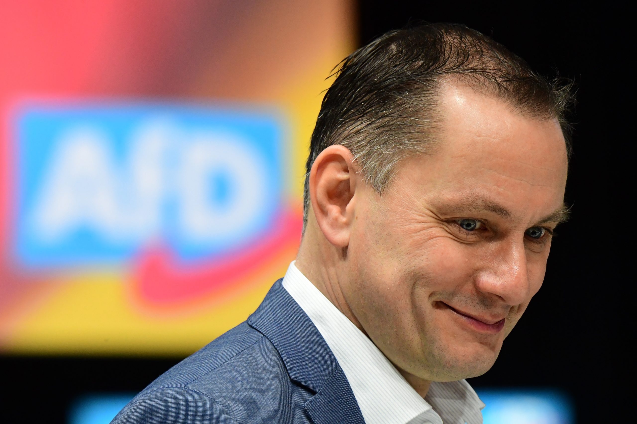 epa08034318 Alternative for Germany party (AfD) faction co-chairman Tino Chrupalla during the party convention of the German right-wing 'Alternative for Germany' ('Alternative fuer Deutschland' AfD) in Braunschweig, northern Germany 30 November 2019. The AfD holds its convention in Brunswick on 30 November and 01 December.  EPA/CLEMENS BILAN