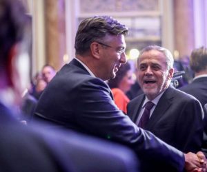 03.10.2019., Zagreb - U hotelu Esplanade odrzan prijem povodom nacionalnog praznika SR Njemacke - Dana njemackog jedinstva. Predsjednik Vlade RH Andrej Plenkovic i gradonacelnik Zagreba Milan Bandic.
Photo: Slavko Midzor/PIXSELL