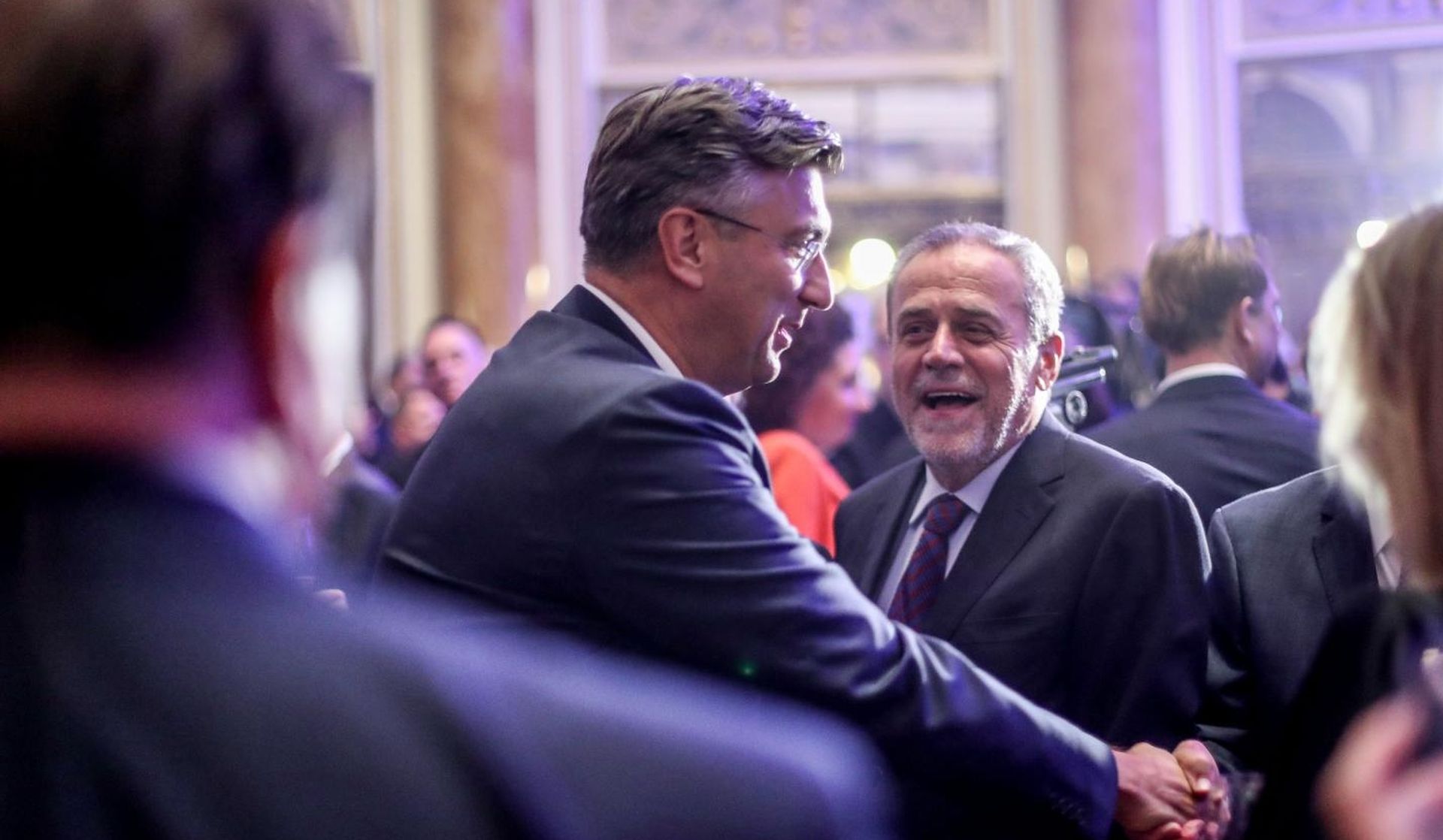 03.10.2019., Zagreb - U hotelu Esplanade odrzan prijem povodom nacionalnog praznika SR Njemacke - Dana njemackog jedinstva. Predsjednik Vlade RH Andrej Plenkovic i gradonacelnik Zagreba Milan Bandic.
Photo: Slavko Midzor/PIXSELL