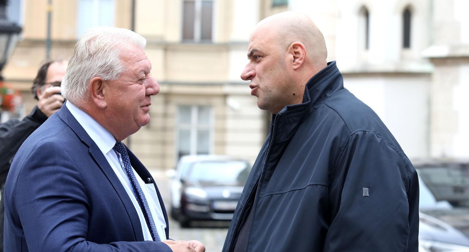 07.10.2019., Zagreb - Predstavnici HVIDRA-e Josip Djakic i Josip Perisa dolaze u Banske dvore na sastanak s predsjednikom Vlade Andrejom Plenkovicem. Photo: Patrik Macek/PIXSELL