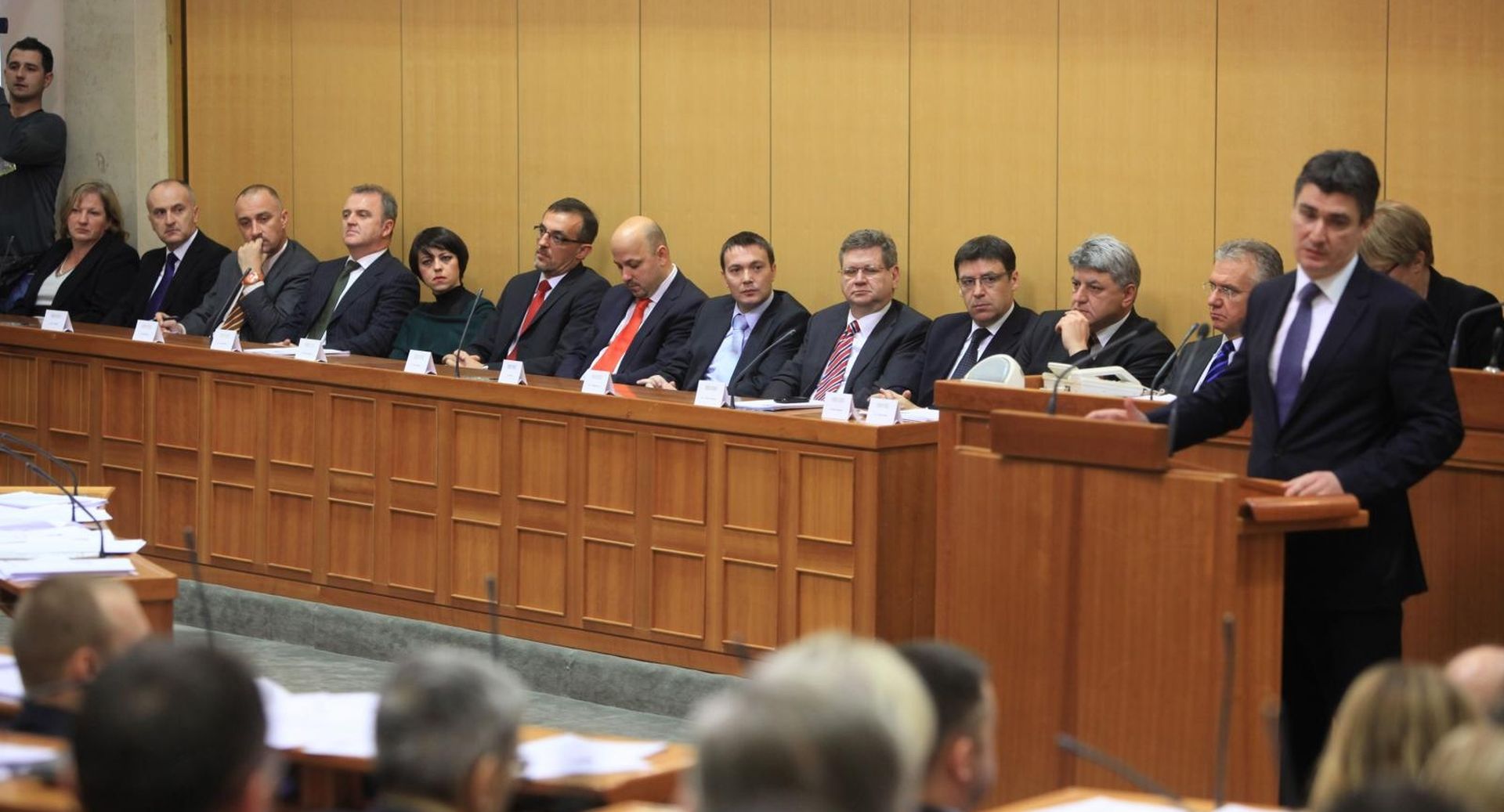 23.12.2011., Zagreb - Promocija nove Vlade RH u Hrvatskom saboru. Andrea Zlatar, Predrag Matic Fred, Ivan Vrdoljak, Veljko Ostojic, Mirela Holy, Tihomir Jakovina, Gordan Maras, Arsen Bauk, Mirando Mrsic, Zeljko Jovanovic, Zlatko Komadina, Rajko Ostojic, Zoran Milanovic. 
Photo: Robert Anic/PIXSELL