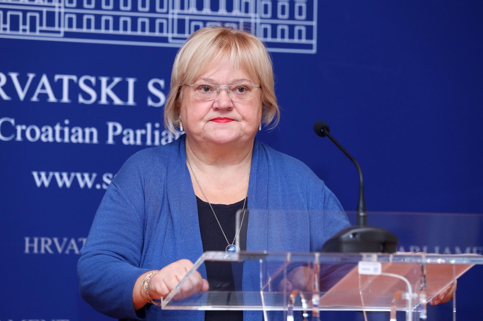 15.10.2019., Zagreb - U Saboru je odrzana konferencija za medije Kluba zastupnika  GLAS-a, na kojoj su o temi: "Alarmantno stanje u pravosudju - stradavaju najslabiji" govorile zastupnica Anka Mrak Taritas i potpredsjednica GLAS-a Diana Topcic Rosenberg.
Photo: Patrik Macek/PIXSELL