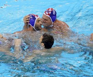18.08.2016., Rio de Janeiro, Brazil - Olimpijske igre Rio 2016. Vaterpolo, polufinale, Hrvatska - Crna Gora. Maro Jokovic, Javier Garcia, Andro Buslje, Sandro Sukno. Photo: Igor Kralj/PIXSELL