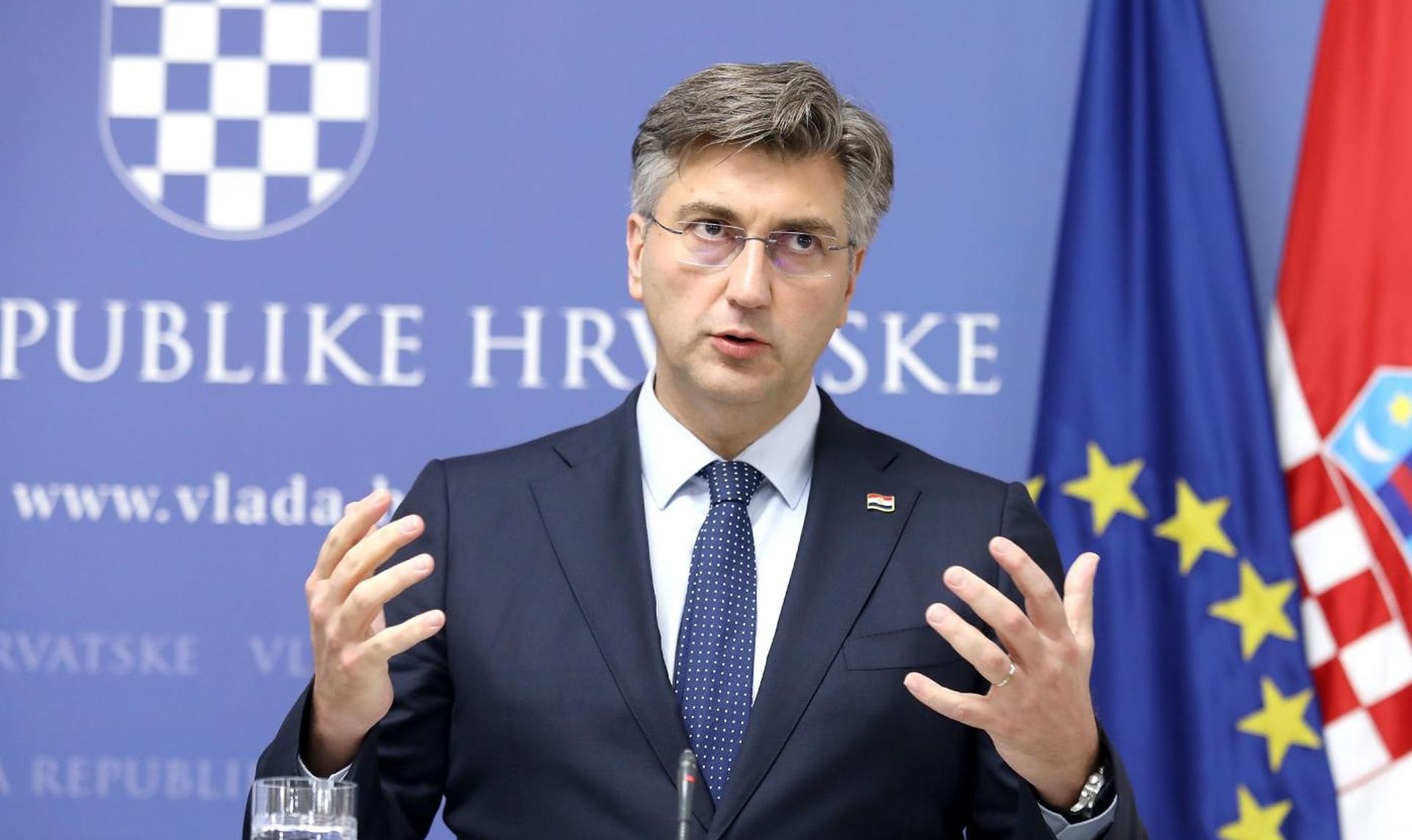 19.11.2019., Zagreb - Predsjednik Vlade Andrej Plenkovic na konferenciji za medije nakon sastanka s  predsjednikom Europskoga vijeca Donaldom Tuskom. Photo: Patrik Macek/PIXSELL