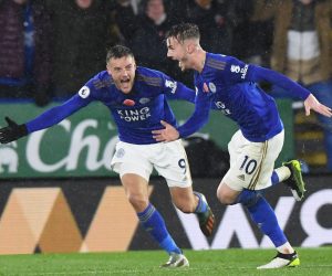 epa07984591 Leicester City's James Maddison (R) celebrates scoring a goal during the English Premier League soccer match between Leicester City v Arsenal at the King Power stadium in Leicester, Britain, 09 November 2019.  EPA/FACUNDO ARRIZABALAGA EDITORIAL USE ONLY. No use with unauthorized audio, video, data, fixture lists, club/league logos or 'live' services. Online in-match use limited to 120 images, no video emulation. No use in betting, games or single club/league/player publications