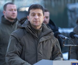 epa08049140 A handout photo made available by the Ukrainian Presidential Press Service shows Ukrainian President Volodymyr Zelensky attending a meeting with servicemen during his working visit to the Donetsk region, Ukraine, 06 December 2019, as Ukrainians mark the Day of Armed Forces. The leaders of the Normandy Four states - Ukraine, France, Germany, and Russia - are scheduled to meet in Paris, France, on 09 December 2019. Zelensky said he would raise the issue of violated ceasefire in Donbas during the summit, local media reported.  EPA/UKRAINIAN PRESIDENTIAL PRESS SERVICE HANDOUT  HANDOUT EDITORIAL USE ONLY/NO SALES