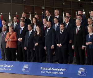 epa08066205 European leaders pose for a family picture during the European Council summit in Brussels, Belgium, 12 December 2019. An European Council meeting will be held in Brussels on 12 and 13 December during which the EU27 leaders among other topics will discuss the Brexit and preparations for the negotiations on future EU-UK relations after the withdrawal as well as a revision of the European Stability Mechanism (ESM) Treaty.  EPA/OLIVIER HOSLET
