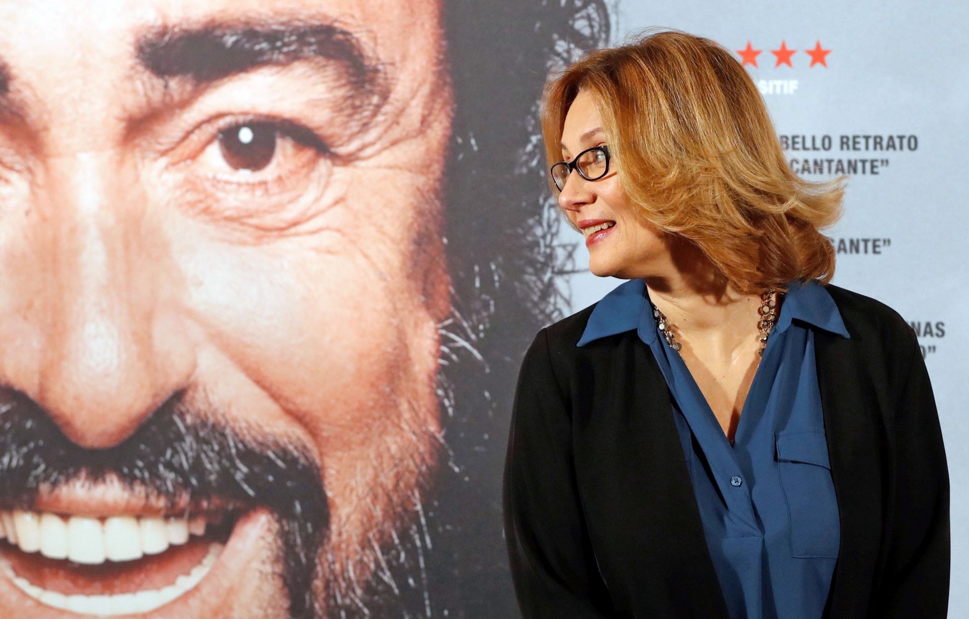 epa08076528 Pavarotti's widow Nicoletta Mantovani poses during the presentation of the documentary 'Pavarotti', in Madrid, Spain, 17 December 2019. The film was directed by US director Ron Howard.  EPA/Ballesteros