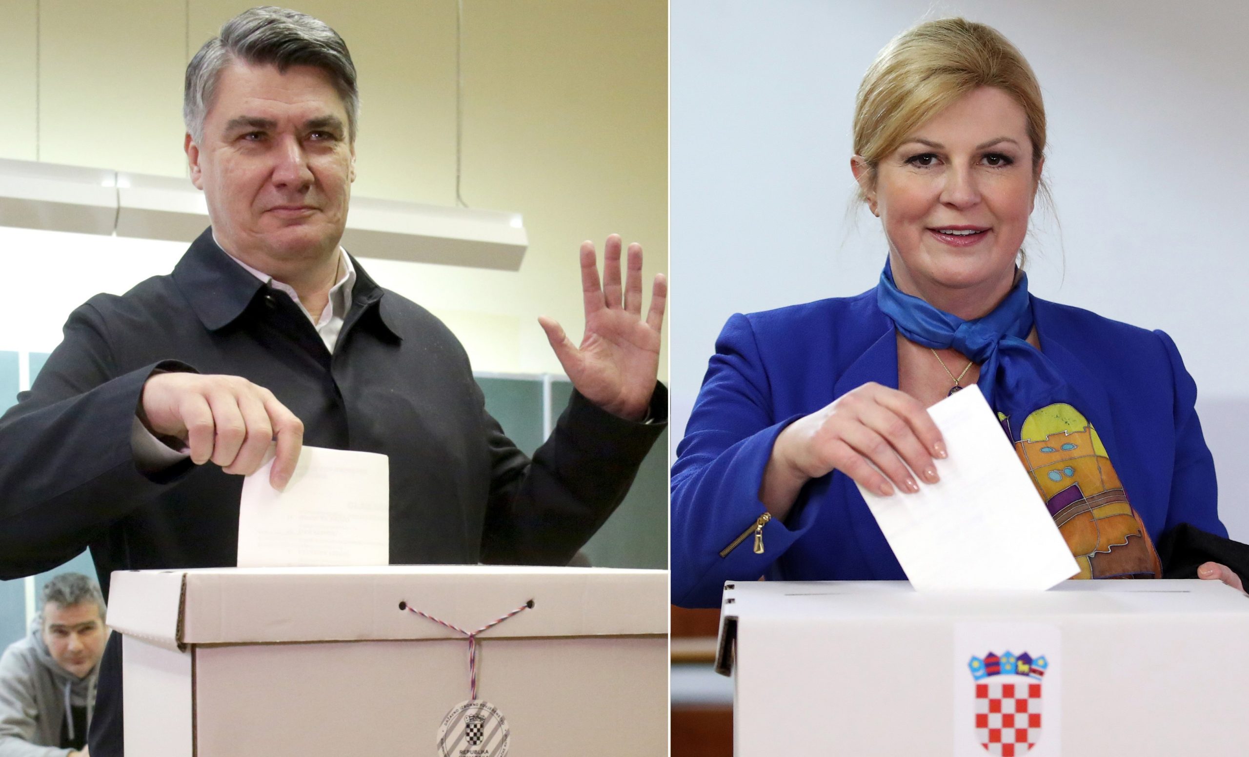 Zagreb, 22.12.2019. - (Arhivske fotografije) Prema prvim privremenim rezultatima Državnog izbornog povjerenstva (DIP) u drugi krug predsjedničkih izbora ulaze kandidat SDP-a Zoran Milanović koji je osvojio 32,02 posto glasova i aktualna predsjednica Kolinda Grabar Kitarović (HDZ) s 27,99 posto glasova.
foto HINA/ ml