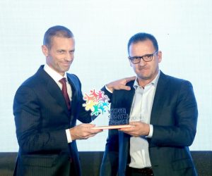 11.12.2019., Zagreb - Aleksander Ceferin, predsjenik Uefe, postao je pocasni ambasador Sportskih igara mladih. Na velikom primanju hotelu Esplanada titulu mu je predao Predrag Mijatovic. Photo: Patrik Macek/PIXSELL