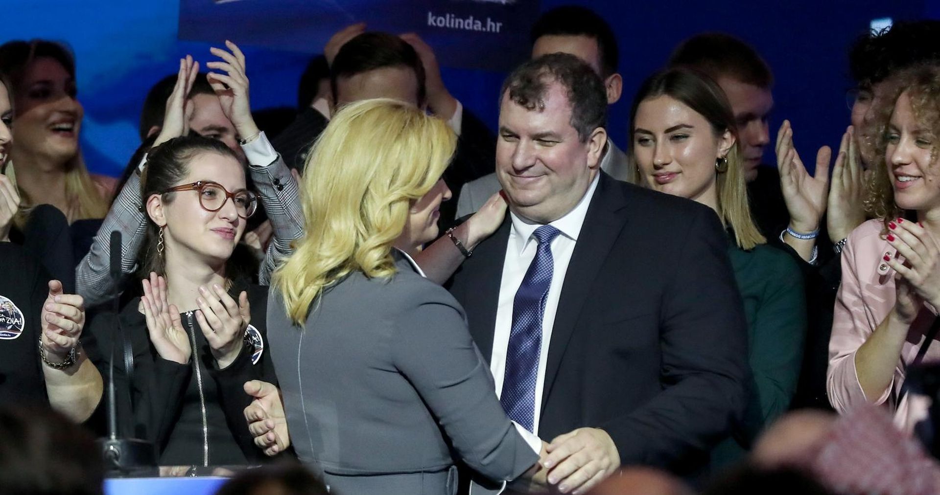 22.12.2019., Zagreb - Izborni stozer predsjednice RH Kolinde Grabar-Kitarovic u City Plazi tijekom cekanja rezultata na izborima za predsjednika Republike Hrvatske. Kolinda Grabar Kitarovic, Jakov Kitarovic  Photo: Slavko Midzor/PIXSELL