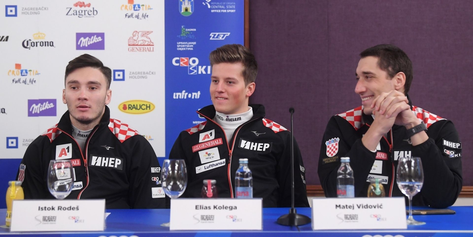 30.12.2019., Zagreb - Konferencija za medije na kojoj je najavljen Svjetski skijaski kup Snow Queen Trophy 2020. Istok Rodes; Matej Vidovic; Elias Kolega.
Photo: Marko Lukunic/PIXSELL