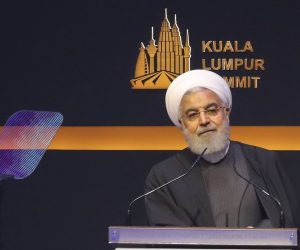 epa08081010 Iranian President Hassan Rouhani speaks at the KL Summit 2019, in Kuala Lumpur, Malaysia, 19 December 2019. The four-day gathering of leaders from the world's most-populous Muslim countries, runs from 18 through to 21 December.  EPA/FAZRY ISMAIL