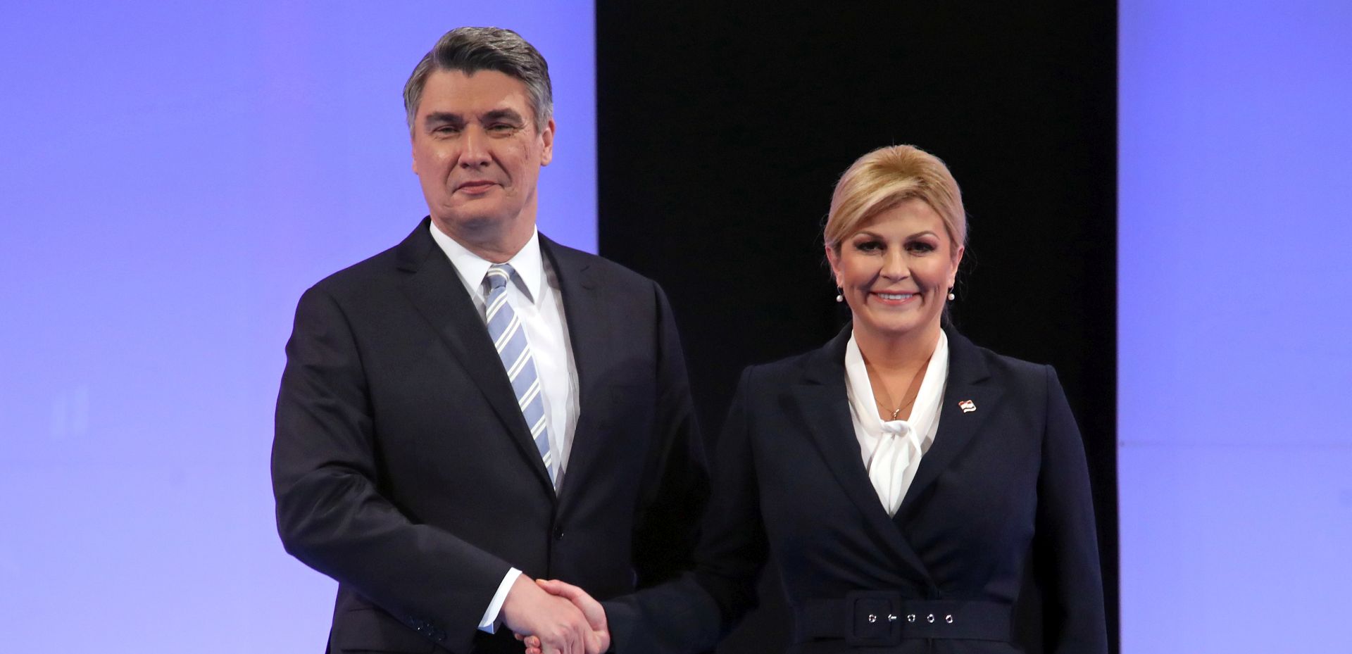 Zagreb, 03.01.2020 - Suceljavanje predsjednickih kandidata Zorana Milanovica i Kolinde Grabar Kitarovic na Novoj TV.
foto HINA/ Damir SENCAR/ ds