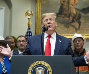 epa08114976 US President Donald J. Trump speaks during an event to announce his administrations' proposed new environmental policies, at the White House, Washington, DC, USA, 09 January 2020. Trump spoke about proposed scale backs of the National Environmental Policy Act (NEPA). The action will establish time limits of two years for completion of environmental impact statements and one year for completion of environmental assessments.  EPA/Alex Edelman / POOL