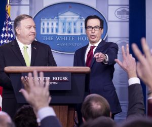 epa08117329 US Secretary of State Mike Pompeo (L) and US Treasury Secretary Steven Mnuchin (R) participate in a news conference held to announce new sanctions against Iran, in the James Brady Press Briefing Room of the White House, in Washington, DC, 10 January 2020. The sanctions are in response to Iran launching missile strikes against two military bases in Iraq that house US forces, 08 January. The Iranian strikes were in retaliation to the killing of Iranian Revolutionary Guards Corps Lieutenant general and commander of the Quds Force, Qasem Soleimani, by a US drone strike in Baghdad.  EPA/MICHAEL REYNOLDS