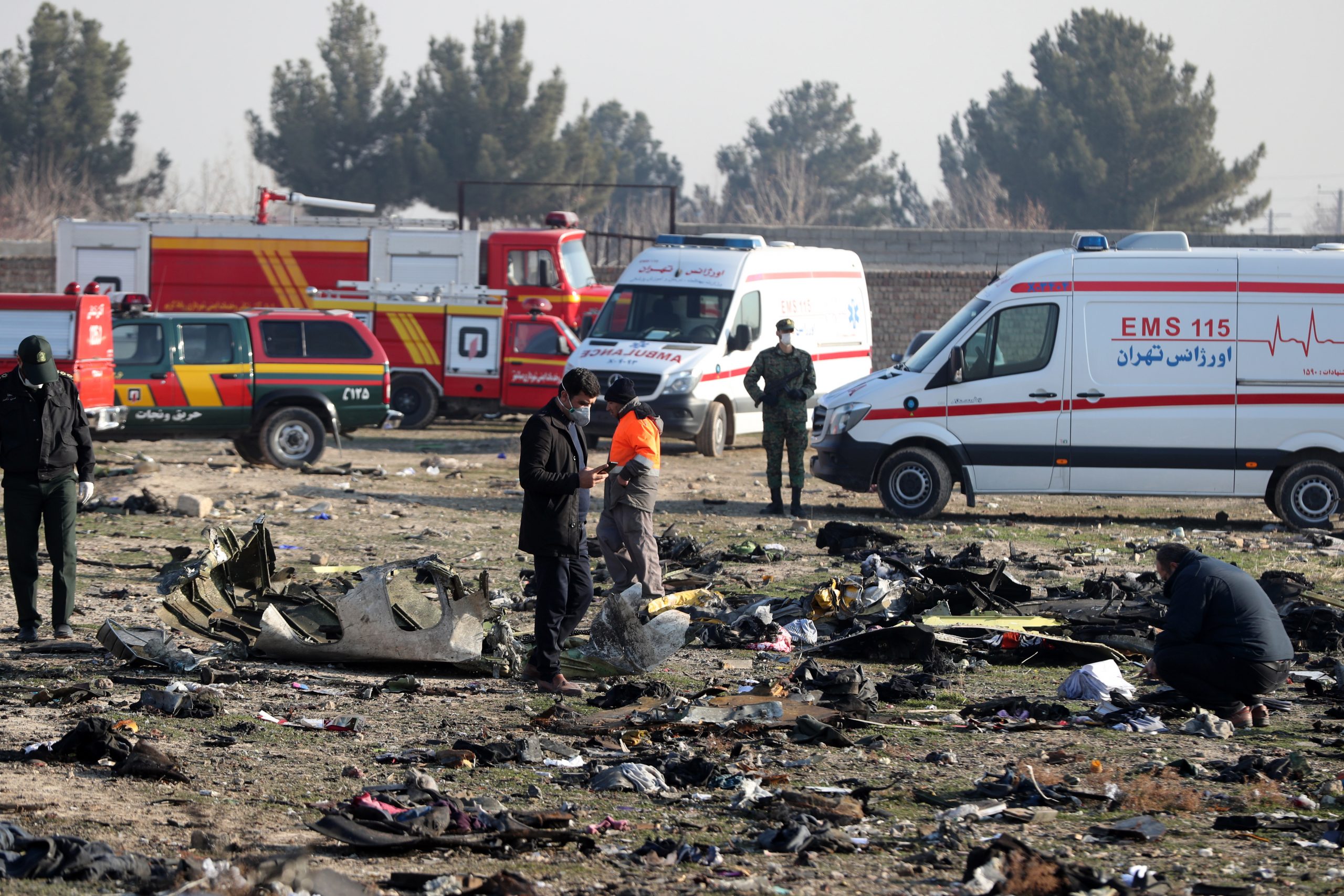 epa08118607 (FILE) - Officials inspect the wreckage after a Ukraine International Airlines Boeing 737-800 carrying 176 people crashed near Imam Khomeini Airport in Tehran, killing everyone on board, in Shahriar, Iran, 08 January 2020 (reissued 11 January 2020). According to media reports, the Iranian military released a statement on 11 January claiming that Ukraine International Airlines flight 752 was shot down due to a human error.  EPA/ABEDIN TAHERKENAREH