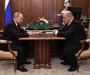 epa08130960 Russian Federal Tax Service Head Mikhail Mishustin (R) attends a meeting with Russian President Vladimir Putin (L) at the Kremlin in Moscow, Russia, 15 January 2020. Russian President Vladimir Putin submitted to the State Duma a candidacy of Russian Federal Taxation Service Head Mikhail Mishustin for the post of Russian Prime Minister.  EPA/ALEXEY NIKOLSKY / SPUTNIK / KREMLIN POOL MANDATORY CREDIT