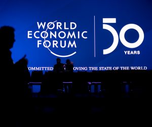 epa08140635 A worker sets the stage prior the 50th annual meeting of the World Economic Forum (WEF) in Davos, Switzerland, 19 January 2020. The meeting brings together entrepreneurs, scientists, corporate and political leaders in Davos under the topic 'Stakeholders for a Cohesive and Sustainable World' from 21 to 24 January 2020.  EPA/GIAN EHRENZELLER