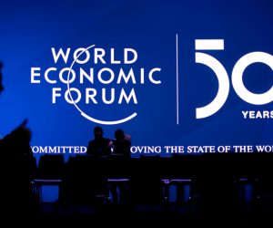 epa08140635 A worker sets the stage prior the 50th annual meeting of the World Economic Forum (WEF) in Davos, Switzerland, 19 January 2020. The meeting brings together entrepreneurs, scientists, corporate and political leaders in Davos under the topic 'Stakeholders for a Cohesive and Sustainable World' from 21 to 24 January 2020.  EPA/GIAN EHRENZELLER