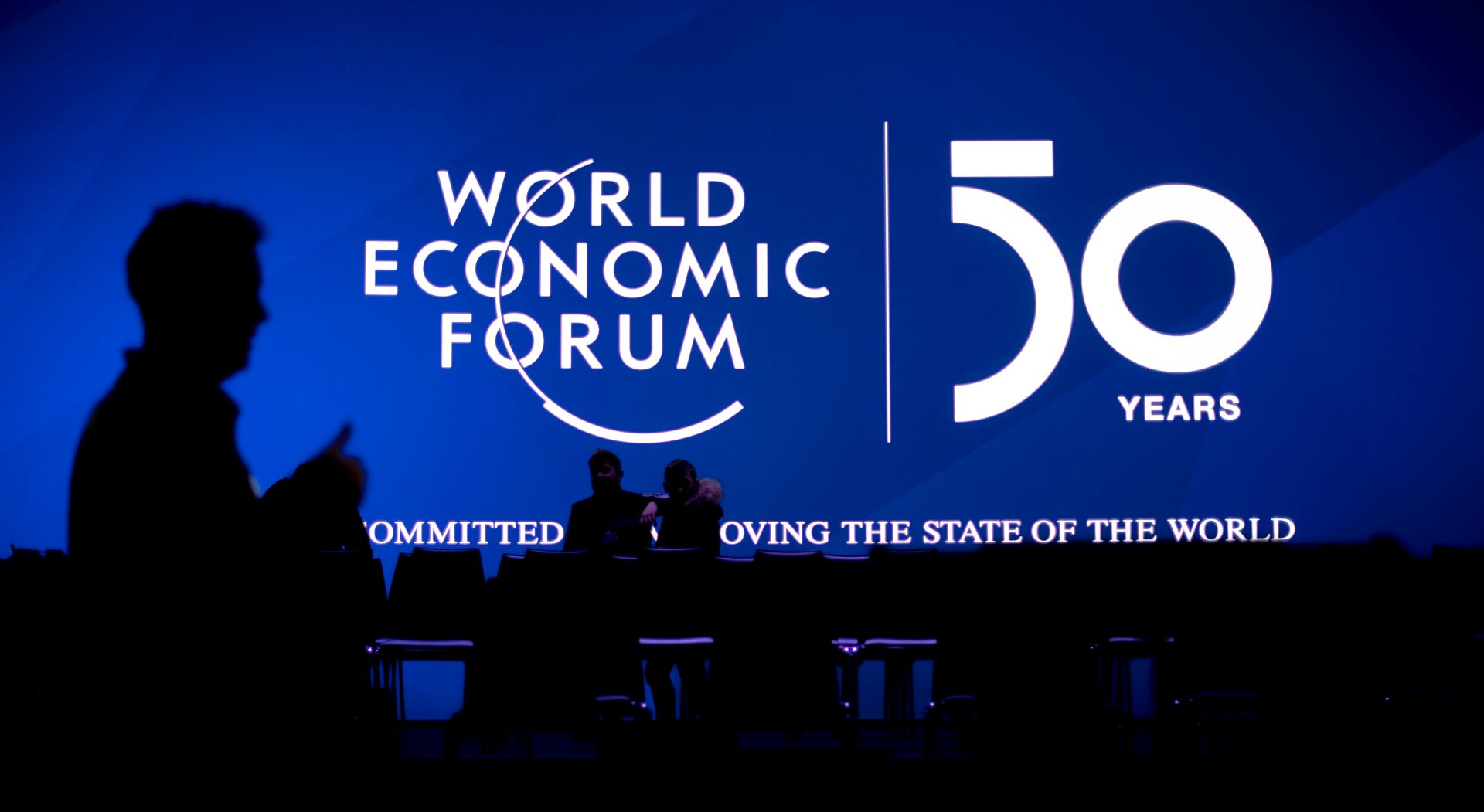 epa08140635 A worker sets the stage prior the 50th annual meeting of the World Economic Forum (WEF) in Davos, Switzerland, 19 January 2020. The meeting brings together entrepreneurs, scientists, corporate and political leaders in Davos under the topic 'Stakeholders for a Cohesive and Sustainable World' from 21 to 24 January 2020.  EPA/GIAN EHRENZELLER