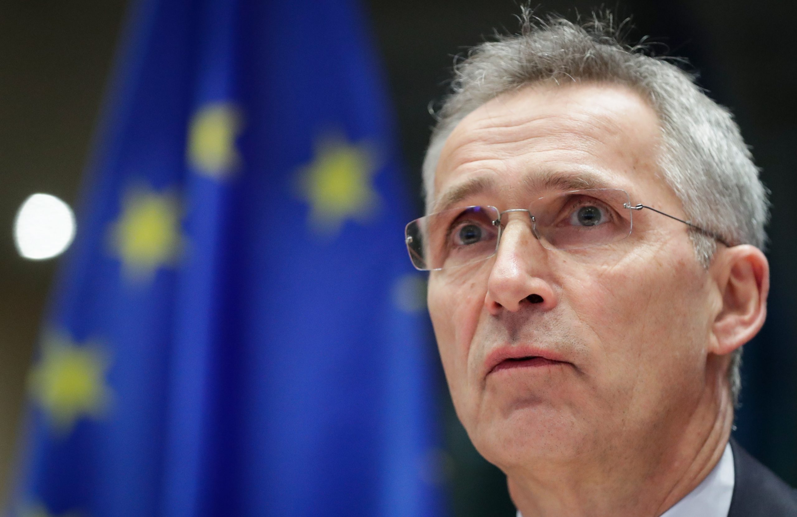 epa08147953 Jens Stoltenberg, NATO Secretary General attends a hearing during a Committee on Foreign Affairs at the European Parliament in Brussels, Belgium, 21 January 2020. Stoltenberg said NATO supports the plan of Eurowings and the Lufthansa Group to launch direct flights from Pristina in Kosovo to Belgrade in Serbia.  EPA/STEPHANIE LECOCQ