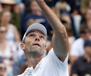 epa08153223 Ivo Karlovic of Croatia in action during his men's singles second round match against Gael Monfils of France at the Australian Open Grand Slam tennis tournament in Melbourne, Australia, 23 January 2020. EPA/ROMAN PILIPEY