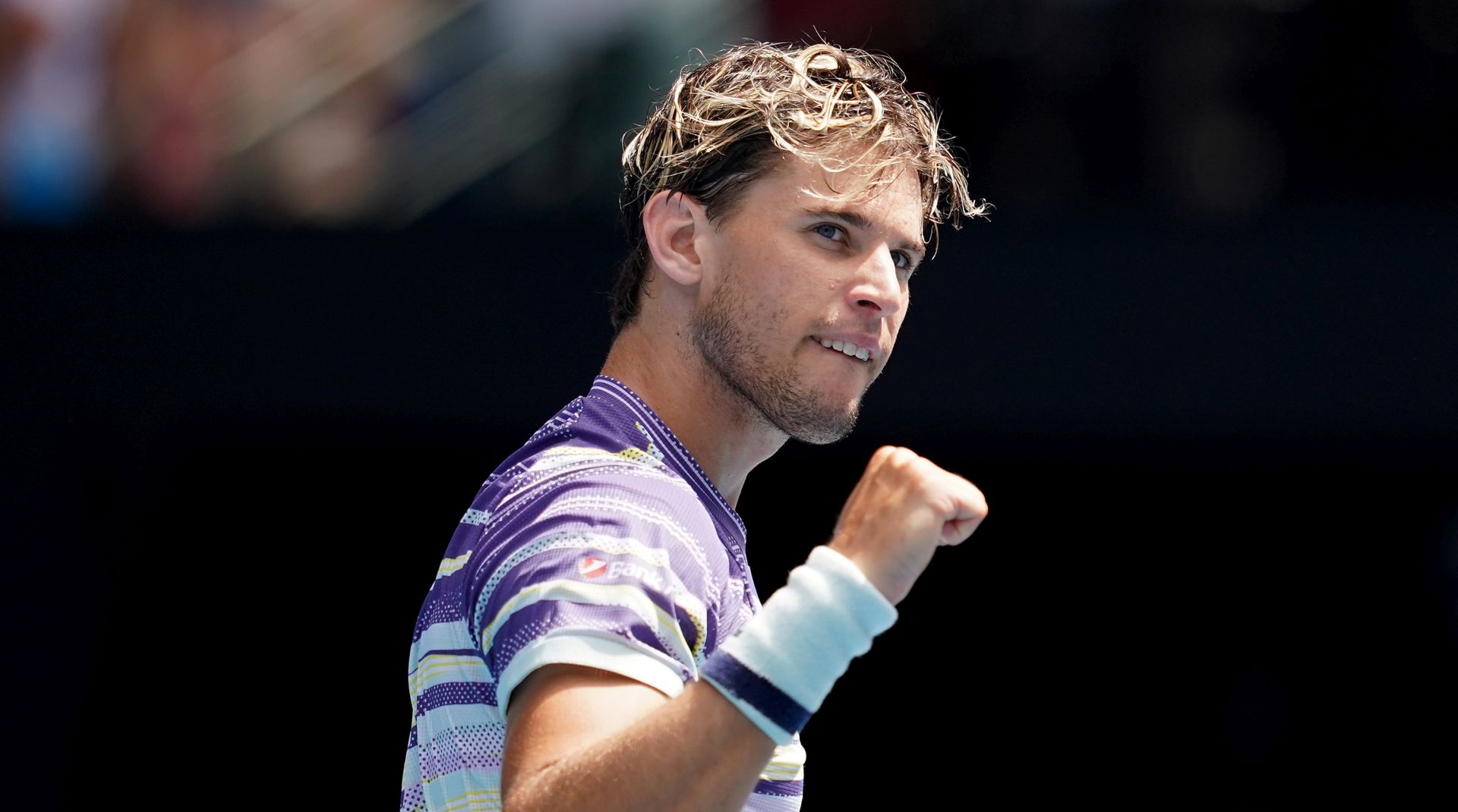 epa08169020 Dominic Thiem of Austria gestures after winning his fourth round match against Gael Monfils of France at the Australian Open tennis tournament at Melbourne Park in Melbourne, Australia, 27 January 2020.  EPA/NATASHA MORELLO AUSTRALIA AND NEW ZEALAND OUT  EDITORIAL USE ONLY