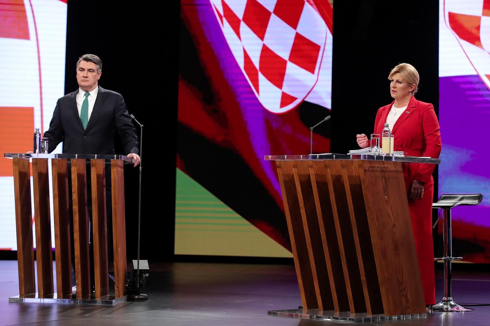 02.01.2020., Zagreb - Suceljavanje predsjednickih kandidata na HTV televiziji. Zoran Milanovic i Kolinda Grabar-Kitarovic. 
Photo: Goran Stanzl/PIXSELL