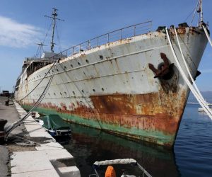 12.04.2017., Rijeka - Na konferenciji za novinare u luci Porto Baros predstavljen je projekt obnove broda Galeb bespovratnim sredstvima iz fondova Europske unije. 
Photo: Goran Kovacic/PIXSELL