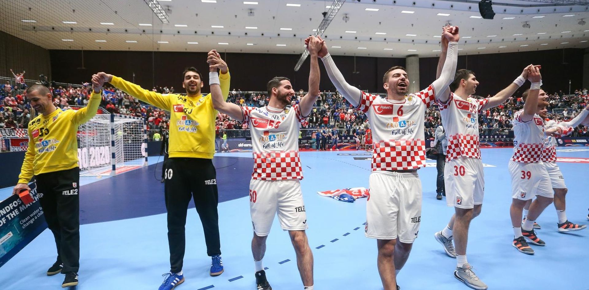 13.01.2020., Stadthalle Graz, Graz, Austrija - Europsko rukometno prvenstvo, skupina A, 3. kolo, Srbija - Hrvatska. Marin Sego, Matej Asanin, Valentino Ravnic, Matej Hrstic, Marko Mamic Photo: Luka Stanzl/PIXSELL