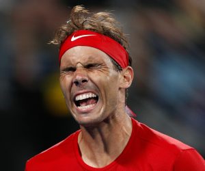 ATP Cup Tennis - ATP Cup - Ken Rosewall Arena, Sydney, Australia - January 11, 2020  Spain's Rafael Nadal reacts during his Semi Final singles match against Australia's Alex de Minaur  REUTERS/Edgar Su EDGAR SU