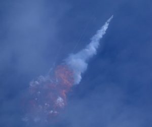 A SpaceX Falcon 9 rocket engine self-destructs after jettisoning the Crew Dragon astronaut capsule during an in-flight abort test after lift of from the Kennedy Space Center in Cape Canaveral A SpaceX Falcon 9 rocket engine self-destructs after jettisoning the Crew Dragon astronaut capsule during an in-flight abort test, a key milestone before flying humans in 2020 under NASA's commercial crew program, after lift off from the Kennedy Space Center in Cape Canaveral, Florida, U.S. January 19, 2020. REUTERS/Joe Rimkus Jr JOE RIMKUS JR