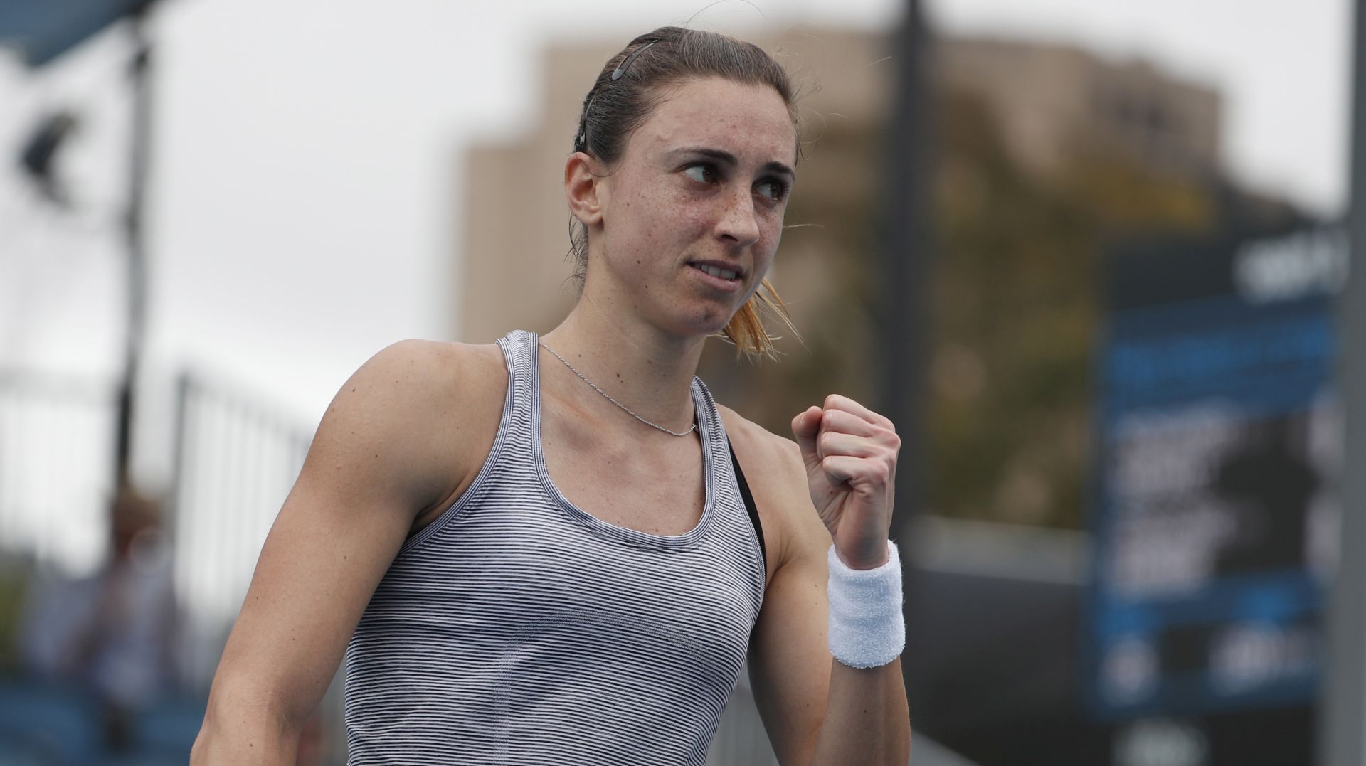 epa08143311 Petra Martic of Croatia reacts during her women's singles first round match against Christina McHale of USA at the Australian Open Grand Slam tennis tournament in Melbourne, Australia, 20 January 2020. EPA/ROMAN PILIPEY