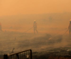 epaselect epa08186632 New South Wales (NSW) Rural Fire Service (RFS) crew work to extinguish a fire that crossed the Monaro Highway, north of Bredbo, NSW, Australia, 02 February 2020. The Clear Range Bushfire continues to burn in soaring temperatures and unpredictable wind changes.  EPA/SEAN DAVEY AUSTRALIA AND NEW ZEALAND OUT