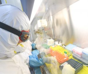 epa08199487 A staffer works in the pop-up Huoyan Laboratory specialized in the nucleic acid test on the novel coronavirus (2019-nCoV) in Wuhan, Hubei province, China, 06 February 2020 (issued 07 February 2020). The P2-level biosafety lab was built in five days, designed to perform 10,000 coronavirus tests per day to cope with the outbreak. The virus, which originated in the Chinese city of Wuhan, has so far killed at least 638 people and infected over 31,000 others, mostly in China.  EPA/SHEPHERD ZHOU CHINA OUT