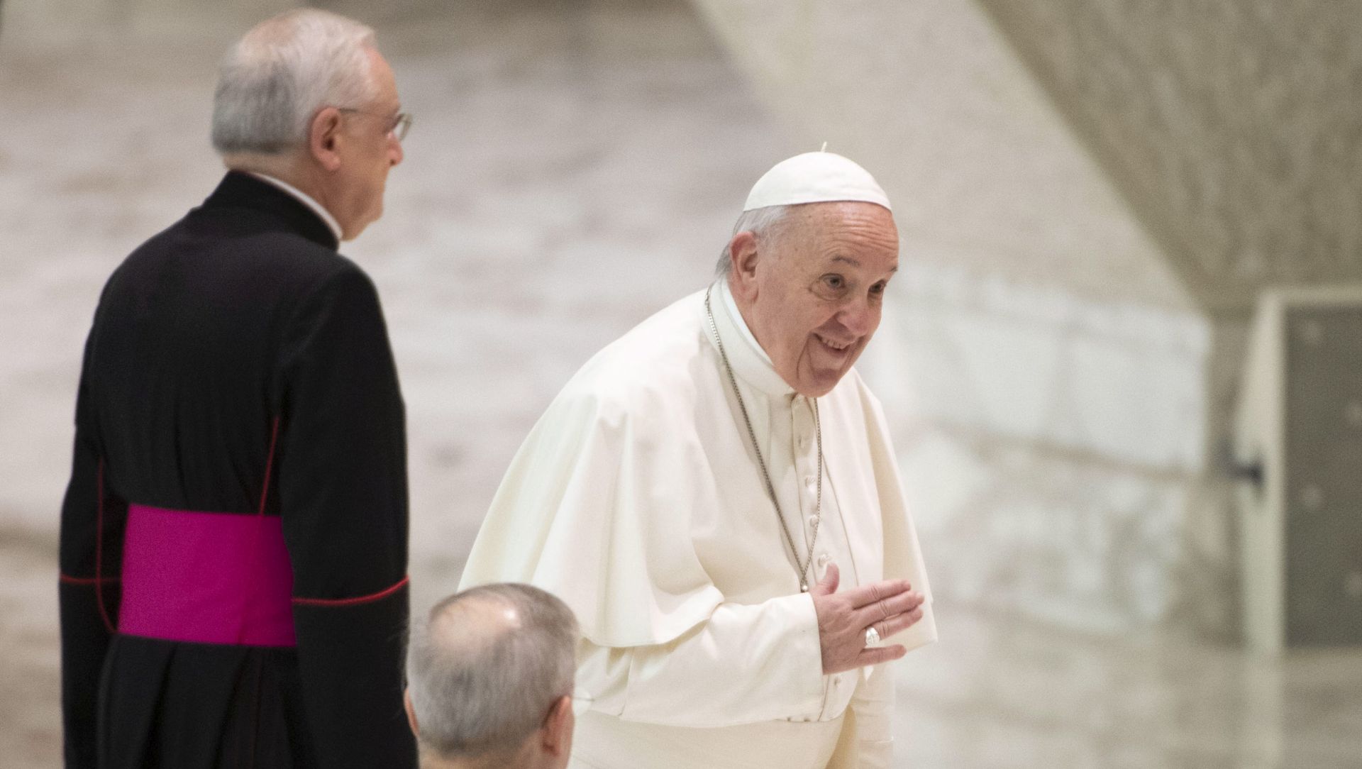 epa08212537 Pope Francis during his weekly General Audience in the Nervi Hall at the Vatican, 12 February 2020.  EPA/MAURIZIO BRAMBATTI