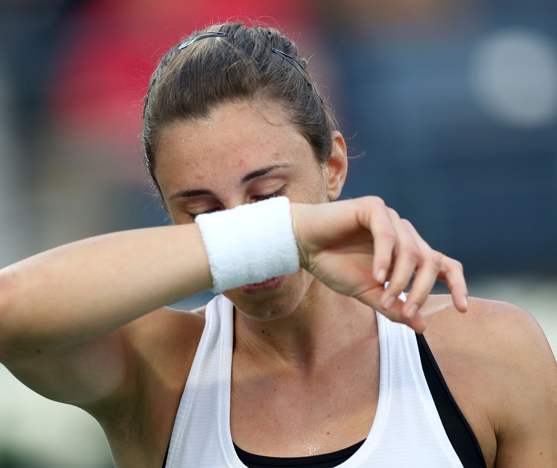 epa08234813 Petra Martic of Croatia reacts during her semi final match against Elena Rybakina of Kazakhstan at the Dubai Duty Free Tennis WTA Championships 2020 in Dubai, United Arab Emirates, 21 February 2020.  EPA/ALI HAIDER