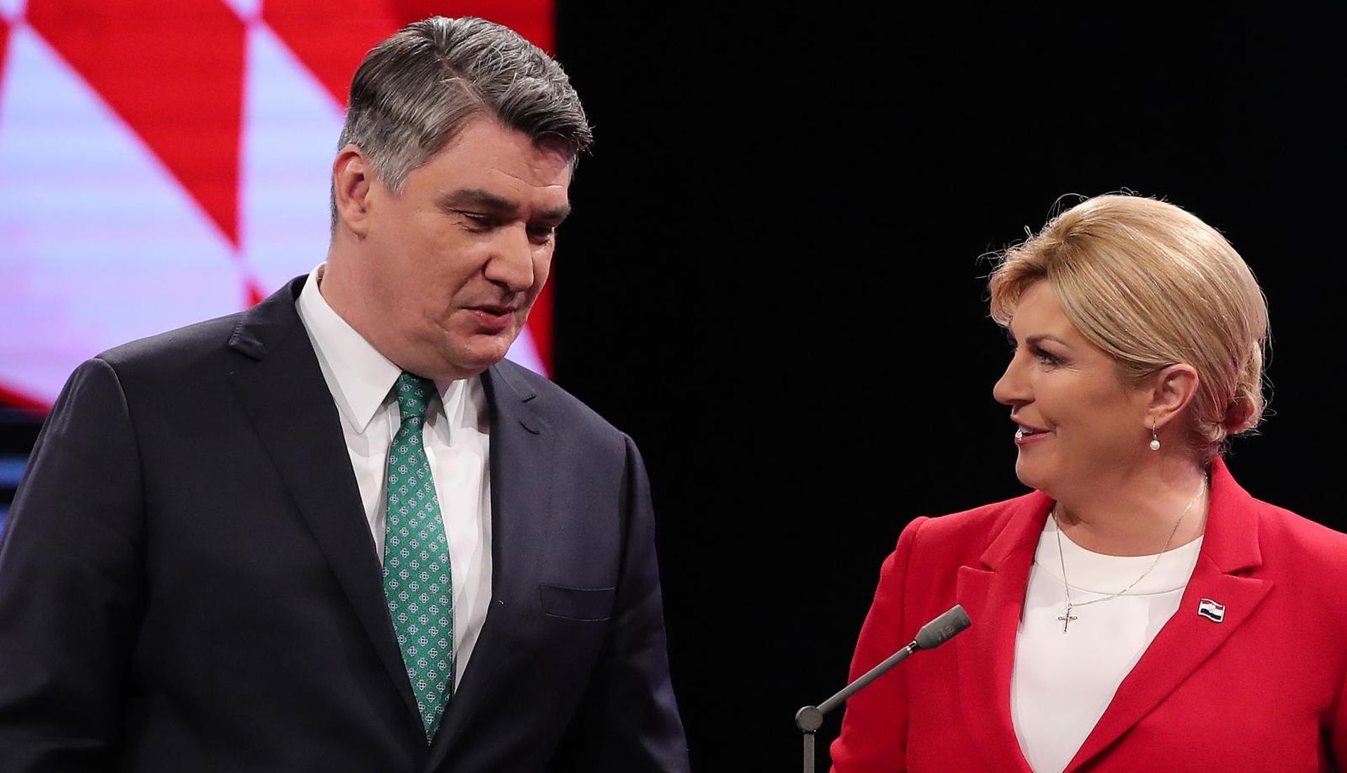 02.01.2020., Zagreb - Suceljavanje predsjednickih kandidata na HTV televiziji. Zoran Milanovic i Kolinda Grabar-Kitarovic. 
Photo: Goran Stanzl/PIXSELL
