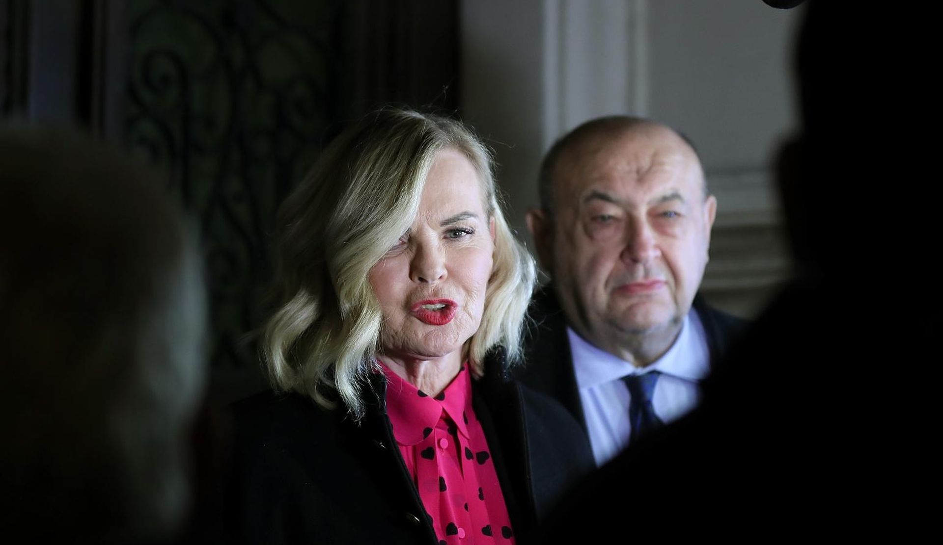 08.11.2018., Zagreb - Na Zupanijskom sudu u Zagrebu odvjetnici Ivice Todorica, Jadranka Slokovic i Cedo Prodanovic nakon saslusanja o produljenju pritvora Ivici Todoricu dali su izjavu okupljenim medijima. 
Photo: Goran Stanzl/PIXSELL