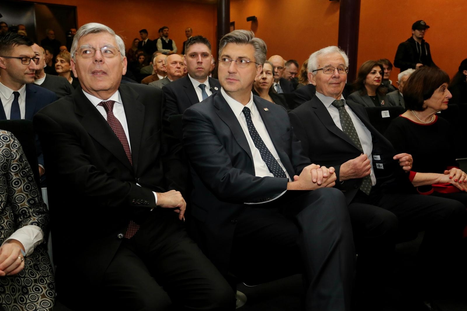 11.02.2020.,Zagreb - dan Matice Hrvatske 2020, Predavanje predsjednika Matice hrvatske prof. dr. Stipe Botice "Matica hrvatska i dr. Franjo Tudjman". Andrej Plenkovic, Stipe Botica, Zeljko Reiner
Photo: Dalibor Urukalovic/PIXSELL