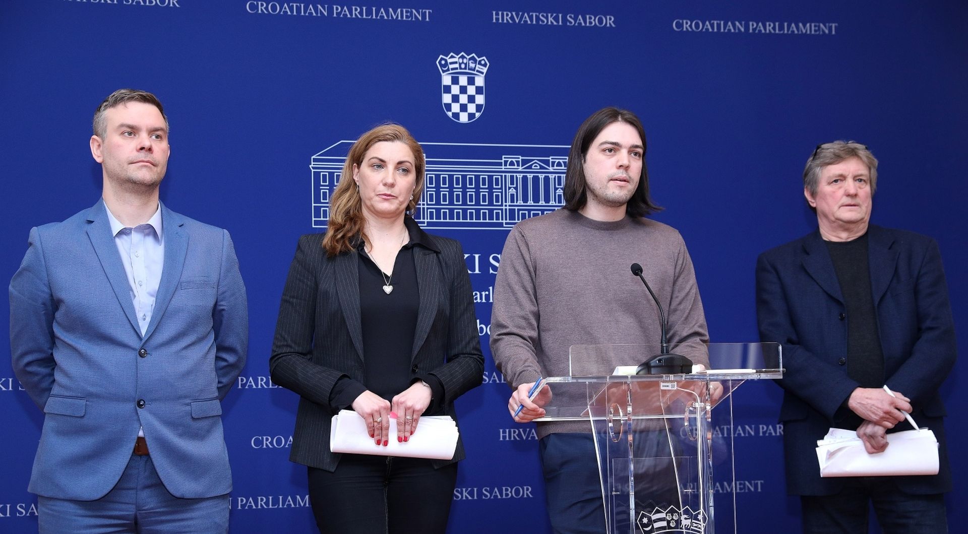 14.02.2020., Zagreb - Na konferenciji za medije Zivo zida odrzanoj u Saboru o temi: "Stanje u pravosudju" govorili su Damjan Vucelic, Ivan Vilibor Sincic, Ivan Mocan i Vlasta Krpetic Meic.
Photo: Patrik Macek/PIXSELL